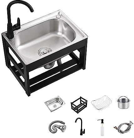 Duchunsheng Lavello da Esterno Lavello da Cucina in Acciaio Inox, Lavelli Commerciali, Facile da Installare Lavabo in Acciaio Inossidabile, Facile da Pulire, Lavello da Cucina con Rubinetti E Filtro