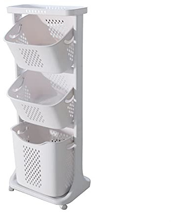 LUNICASHA Wäschekorb 3 Fächer, Wäschekorbwagen Mehrstöckig Kunststoff, Wäschesortierer Wäschesammler Wäschekorb Klein, Laundry Basket, Wäschekorb Faltbar, Weiß