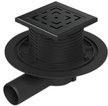 Bodenablauf - Duschablauf 125 x 125 mm - Edelstahl - DN 50 - Geruchsverschluß schwarz (L1 381-AC) - Black Line