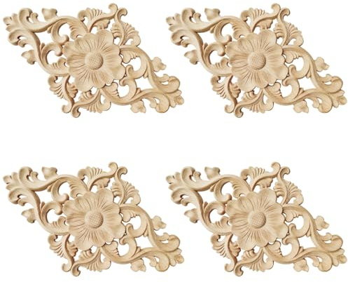 Aweisile Holz Schnitzerei Ornament Applique - 4 Stück Geschnitzte Möbel Verzierungen für Wanddeko