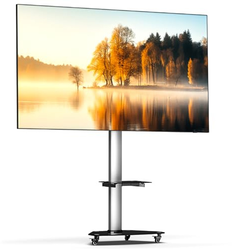 XTRARM Proton 300 mobiler TV Ständer mit Ablage, Steckdosen, USB-Ports, Höhe VESA 191cm, Hoch- Querformat 32-75 Zoll 40 kg alu schwarz