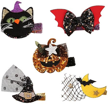 ifundom 5stücke Teiliges Halloween-haarklammern Für Junge Mädchen Kürbis Katze Mond Hut Schleife Einfache Befestigung Für Halloween-feiern Und Kostüme Spaßige Haaraccessoires Für