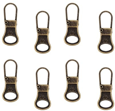 8pcs Zipper Pull Replacement, Zipper Pullers Detachable Zipper Tab Repair Handle Mend Fixer Zip Head Metal Pull Cord Extender for Clothing Backpack Jackets Pants Boots Luggage (Bronze)