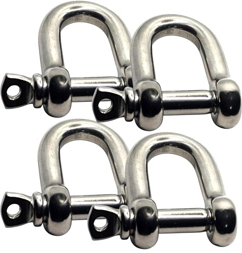 Universal Hardware 4mm D-Schäkel Edelstahl A4-Marine Grade (316) - zum Verbinden von Seilen, Ankern und Ketten (4er-Pack)