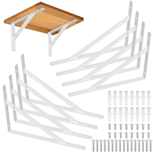 8 delar hyllfästen kraftiga, väggmonterade triangelhyllfästen, 90 graders rät vinkel hyllstöd stöd, för vardagsrum sovrum (vit 250 x 160 mm/9,84 x 6,29 tum)