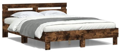 ShGaxin Bettgestell mit Kopfteil LED-Beleuchtung Räuchereiche 140x200cm, Bett, Bed Frame, Familienbett, Bettrahmen, Bett Gestell, Bett Rahmengestell, Schlafzimmer Bett - 3207550