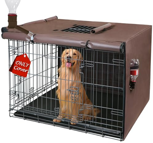 Peipaws Abdeckung für Hundekäfige, 122 cm, 3 Türen, wasserdicht, 600D-Oxford-Gewebe, Käfigabdeckungen mit Wasserflaschendüse, damit Hunde jederzeit Wasser trinken können. Braun (nur Abdeckung)