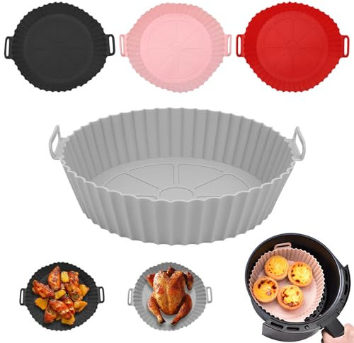 4 Stück Silikon Korb für Heißluftfritteuse, Airfryer Silikonform 20cm Wiederverwendbare, Air Fryer Silikon Einsatz Rund Universal, Heissluftfritteuse Zubehör Multifunktionale