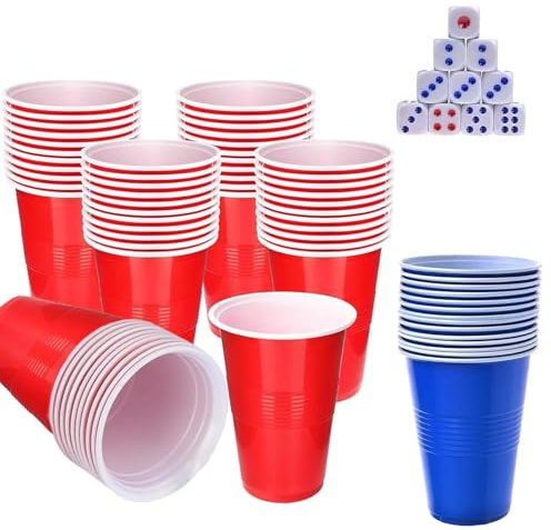 JNGTKL 40 Piece Red Cups, Pong Game Set, Pong Cups, 30 Red Blue Plastic Cups Reusable Plastics Party Cup With10 Dice, Used Suitable For Party Games, Family Gatherings