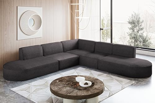 Kaiser Möbel - Ecksofa mit Wohnlandschaft, Eckcouch L Form, Polstersofa, Bigsofa, Corner Sofa, Extra Groß, Bequemes Couch für Wohnzimmer, Relaxsofa, Stilvolles Cord Sofa, Modena Corner, Dunkelgrau