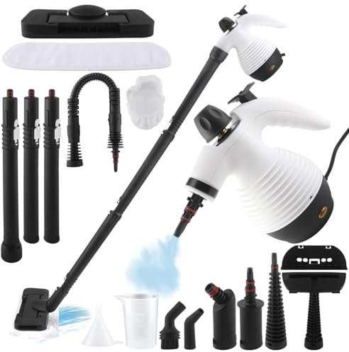 Pulitore a Vapore Portatile, pulitore a Vapore Portatile da 1050 W con Accessori Rimovibili da 16 Pezzi, vaporizzatore pressurizzato Portatile Multiuso, Scopa a Vapore, per Pavimenti, Piastrelle