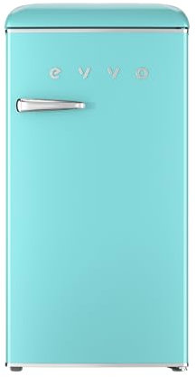 EVVO Nevera Pequeña Retro, 84 litros de Capacidad + 11 Litros de Congelador, Diseño Vintage, Bajo Consumo, Silenciosa, Control de Temperatura, Luz LED, Frigorífico Mini F26 Retro Color Azul Pastel