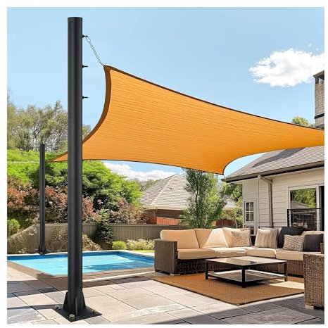 2 Sets Heavy Duty Steel Sun Shade Sail Poles for Outdoor Awning Canopy Support 9.8Ft Metal Kit for Deck Playground Backyard Black String Light Pole Post Included