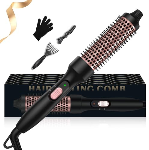 UKLISS Thermal Brush 32 mm, 1.25'' Heated Round Brush, 3 in 1 Compact Hot Hair Styler with 392°F for Hair Styling- Comb & Curly & Straight, Double Voltage
