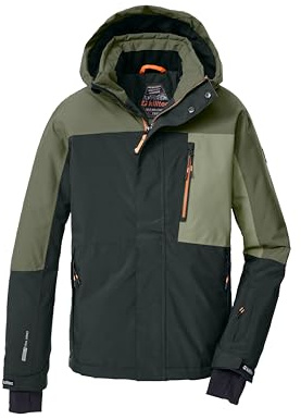 killtec Jungen Skijacke/Funktionsjacke mit Kapuze und Schneefang KSW 200 BYS SKI JCKT, dunkeloliv/olive/sage, 128, 43466-000