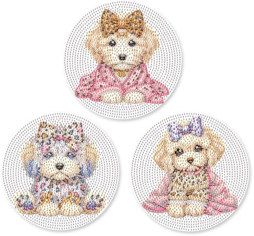 SHEGZHUC Juego de 3 manteles individuales de pintura de diamante para perros, 15 cm, con pintura de diamantes, salvamanteles con alfombrilla antideslizante, mantel individual para cuencos, ollas,