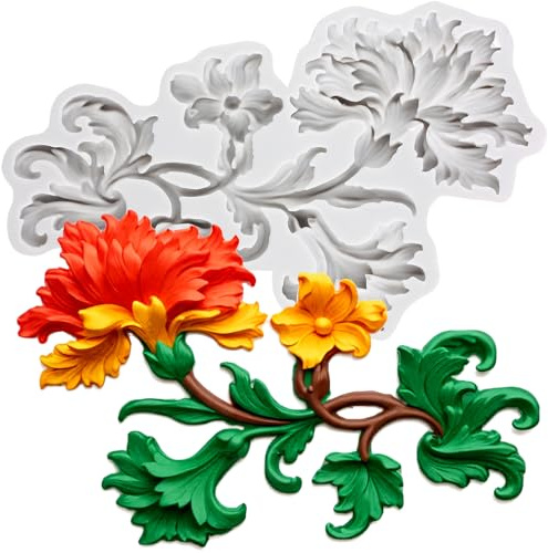 MINFEIDMS Moule à fondant baroque en forme de feuille de vigne en relief pour décoration de gâteau, chocolat, bonbons, sucre, pâte à sucre, pâte polymère