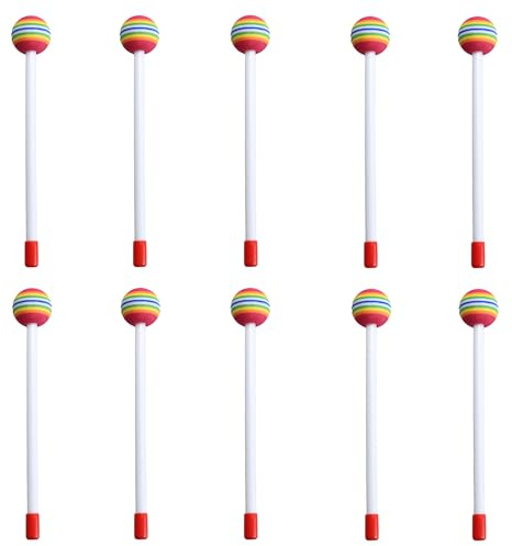 AUXBC Lot de 10 baguettes de batterie en feutre avec tête en mousse souple pour timbales, baguettes en plastique arc-en-ciel pour enfants et adultes, accessoires d'instruments de musique à percussion