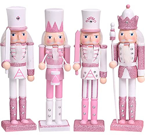 PRETYZOOM 1 Juego Adorno De Cascanueces Muñecos Navideños Decoración Navideña Rosa Árbol De Navidad Emergente Cascanueces De Vacaciones Artesanía De Madera 4 Piezas