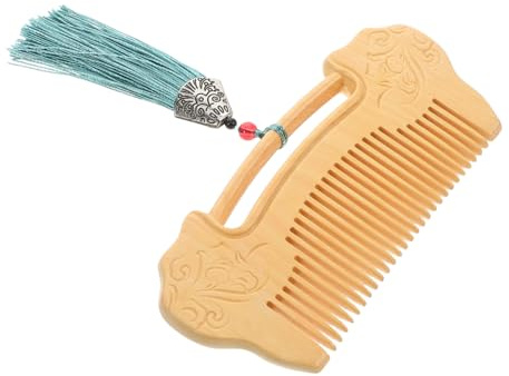 Beavorty Pettine in Legno Denti Larghi Fatto Mano con Blocco Ruyi Intagliato in Bosso e Uomini Pettine per Capelli in Legno per Capelluto