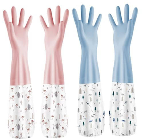 MOLUCKFU 2paare Wiederverwendbare Geschirrspülhandschuhe Lange Stulpenhandschuhe Für Küche Praktische Reinigungshandschuhe Zum Spülen Von Geschirr Und Tassen