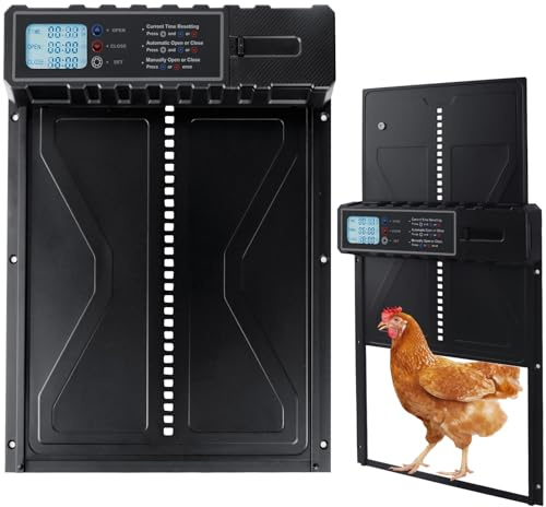 Automatische Hühnerklappe Batterie, Elektrische Hühnerklappe mit Timer, LCD-Bildschirm und Manuelle, Aluminiumlegierung Hühnertür, Sensor-Haustiertür Intelligenter Einklemmschutz