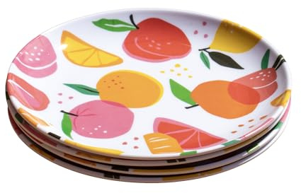 Darthome Set of 4 Summer Fruits Outdoor Plates 20x20cm Melamine BBQ Camping Picnic Garden Serving