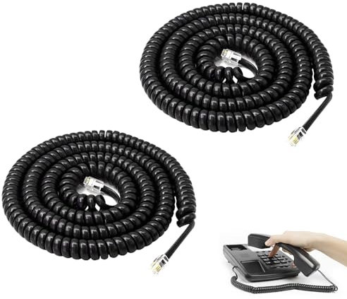 Nurhore Telephone Cord Cable Black 2PCS, 3m Telephone Phone Handset Cable Cord, Landline Phones Curly Cables, Phone Cables for Landline 3 to 10 Feet Length Suitable for RJ9/RJ10 Telephones Landline