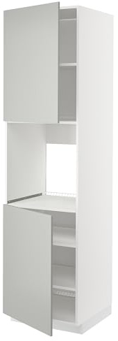 METOD Horno de cabina alta con 2 puertas/estantes, blanco/Havstorp gris claro, 60 x 60 x 220 cm
