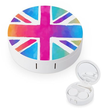 fkgvwo Contact Lens Container Union Jack Travel Contact Lens Box with Mirror Tweezers Solution Bottle