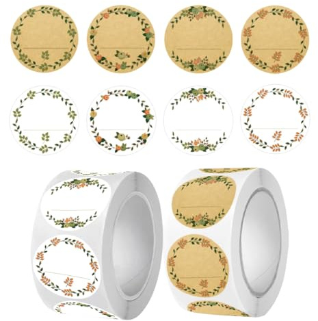 HDFHDF 2 Bände Marmeladen Etiketten 1000 Stück Etikett 2,5 cm Runder Leere Handschriftliche Blumen-Kraftpapier-Aufkleber Backgeschenk Dekoration Sticker Marmelade Glas Gewürze, Küche Braun und Weiß