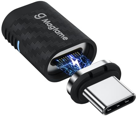 Magtame Adaptador USB-C Magnético Recto 240 W, 40 Gbps, 24 Pines, 1 Unidad | Plástico con fibra de carbono, punta compacta, carga 5 A, vídeo 4K/60Hz, para móviles USB-C, tabletas, portátiles y hubs