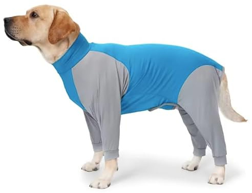 Hundbody mot hår – hundkostym/hundoverall, anti-hår – helkroppsdräkt för hundar, skyddskostym, hundpyjamas mot hundhår i huset (blå, L)