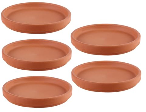 Ciieeo 5 Pièces Plateau Rond pour Pot de Fleurs en Terre Cuite Léger et Étanche, Soucoupe pour Plantes D'intérieur et D'extérieur, Protège Le Sol Efficacement