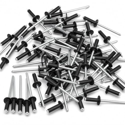 50 Pcs Pop Rivets, Black Rivets 4.8mm x 20mm, Large Flange Blind Rivet | Aluminum Rivets with Painted Finish, Open End Rivet Rivets for Car Boat Furniture DIY & Professional Use