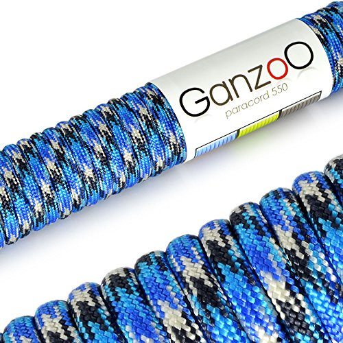 Ganzoo Paracord 550 Allzweck-Seil, Typ 3 4mm Flechtseil, 30 Meter Nylon-Polyester Schnur mit 7 Kernsträngen, blau schwarz, für Camping Survival, Hundeleine Hundehalsband, Armband knüpfen