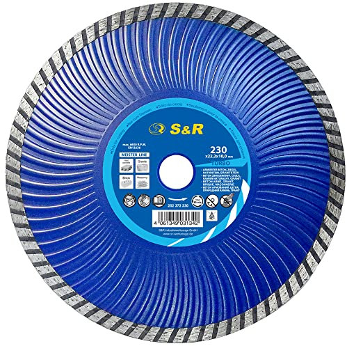S&R Disco Diamantato 230 x 10.0 x 22,2 Turbo Taglio Cemento Armato Granito Pietra Mattoni. Professionale Secco e Umido