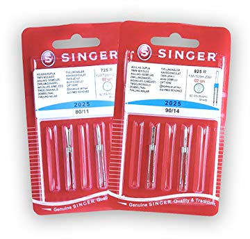 Packung mit Doppelnadeln für Nähmaschinen Singer 2025, Stärke 80 und 90, Trennung, 3 mm