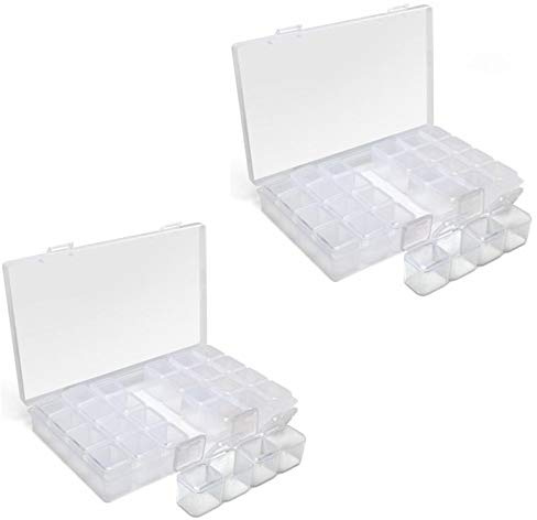 iGadgitz Home U7113 Diamond Painting Box (28 Töpfe) Stickarbeit Diamond Painting Zubehör box Perlen -Transparent -2 Schachteln