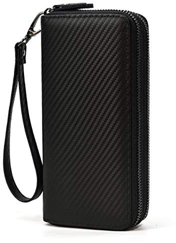 LUUFAN Echtes Leder Lange Brieftasche große Kapazität doppelte Reißverschluss um Handtasche Clutch Tasche Handtasche Bargeld Kreditkarten Handy-Halter, schwarz, Silber Reißverschluss