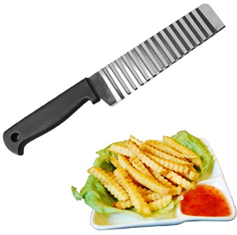 Hoshen Couteau à frites en acier inoxydable - Couteau ondulé multifonction - Outil de cuisine - Noir