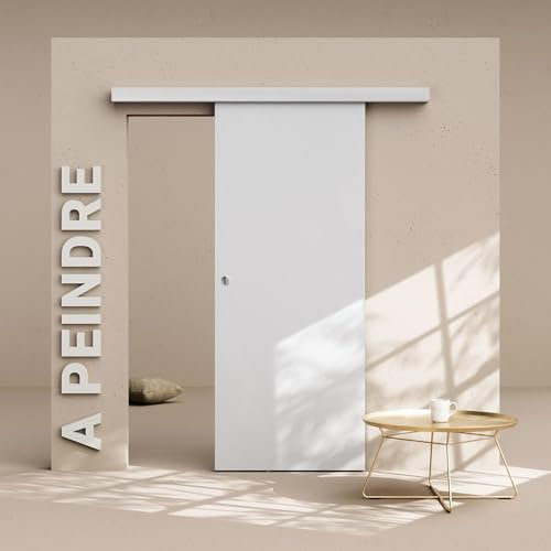 Porte Coulissante avec Rail - Prépeinte Plane 83 cm - Sans butée