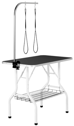 costoffs 36 Foldable Pet Dog Grooming Table with Basket & Arm, Black