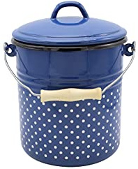 Krüger Emaille Mülleimer Italia 5 L | Abfalleimer mit Deckel & Holzgriff | PFAS-frei | Schnitt- & kratzfeste Oberfläche | Leicht zu reinigen | Vielseitig verwendbar | Für Küche & Haushalt