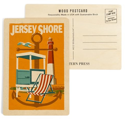 Jersey Shore, Woodblock (4x6 Birch Wood Postcards, 2-Pack Stationary, Rustic Home Wall Decor)