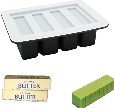 SHAMROCK HEALTH Molde de silicona para mantequilla con tapa, bandeja rectangular para mantequilla, pudín, jabón, chocolate, tarta de queso, barra de cubitos de hielo (negro con tapa transparente)