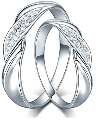 KnSam Echter Goldschmuck, Diamantring Weißgold 750, Streifen Solitärring 0.2ct Labor Erstellt Diamant, Mama Geschenk, Silber, Damen Gr.54 (17.2) & Herren Gr.70 (22.3)