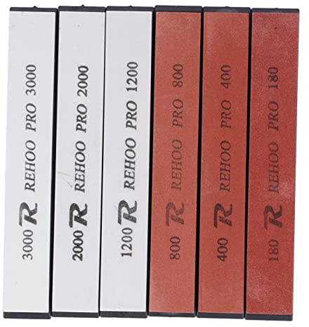 Lot de 6 Pierres à Aiguiser pour Couteaux, Pierre à Aiguiser à Angle Fixe, Pierre à Aiguiser, Grain 80, Grain 400, Grain 800, Grain 1200, Grain 2000, Grain 3000, Outil pour la Chasse de Cuisine.