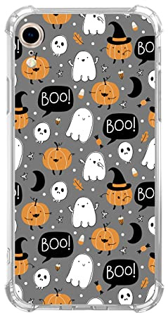 Cute Ghost Pumpkin Mobile Phone Case Compatible with iPhone XR, Halloween Autumn Vibe Aesthetic Case for iPhone XR for Teens Men and Women, Cool Cute TPU Bumper Phone Case Cover