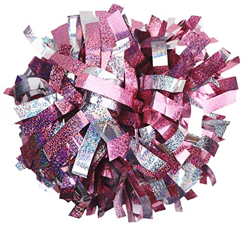 GUIFIER 2 Stück Pom Poms Cheerleading 15,2 cm Metallic Holographic Cheerleader Pom Poms mit Taktstockgriff, Pompons Cheer Pom Pom für Cheering Squad Daily Training Team Spirit (Rosa und Silber)